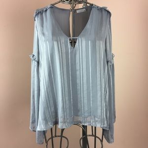 Lush Gray and silver bell sleeve blouse